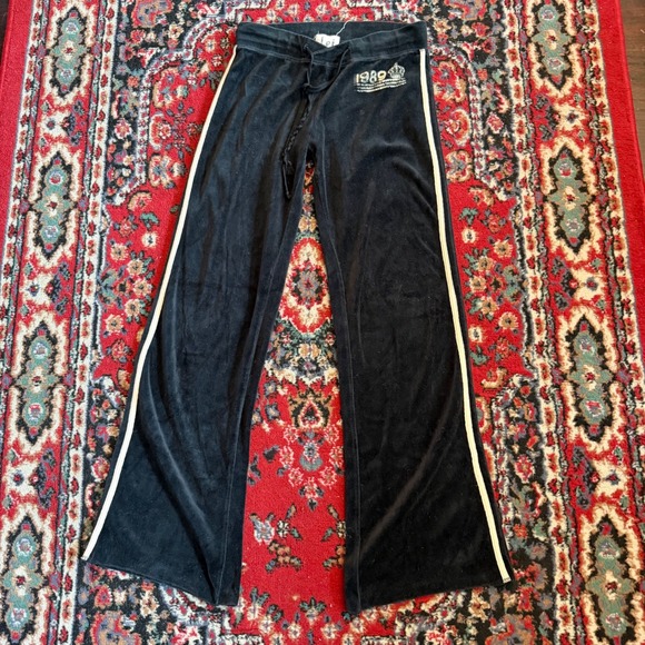 L.E.I. Pants - L.E.I. Active Womens Velour Track Pants Black Wide Leg Side Stripe Y2K Size s